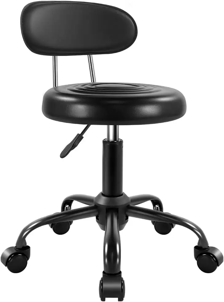 

Adjustable Rolling Stool with Backrest, 360 Swivel Wheels for Home Office Salon Use - Black