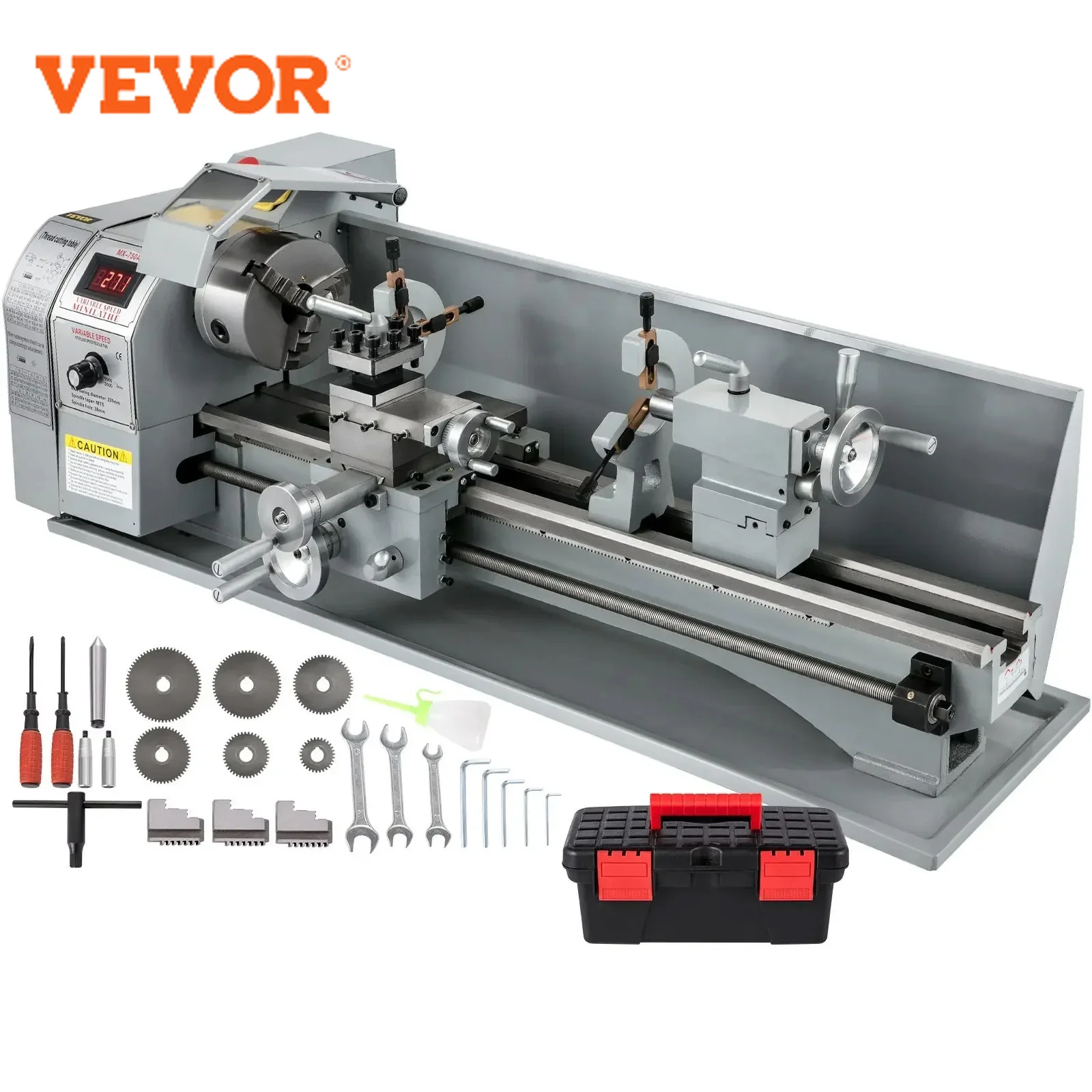 VEVOR Bürstenloser Motor-Drehmaschine mit Metallgehäuse, 1100W, 220×750mm, Stufenlose Geschwindigkeitsregelung mit LED-Beleuchtung, Unterstützt metrische & Zoll-Gewindbearbeitung
