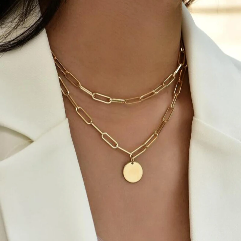 Vintage Round Charm Layered Necklace Women's Jewelry Layered Accessories for Girls Clothing Aesthetic Gifts Fashion Pendant 2022