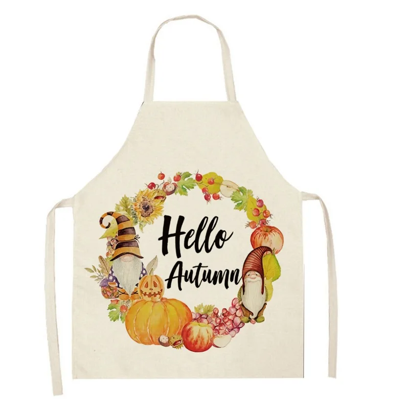 1 Pack Linen Thanksgiving Apron Fall Collection Harvest Pumpkin Pattern Linen Sleeveless Kitchen Apron Home Cooking Baking Apron