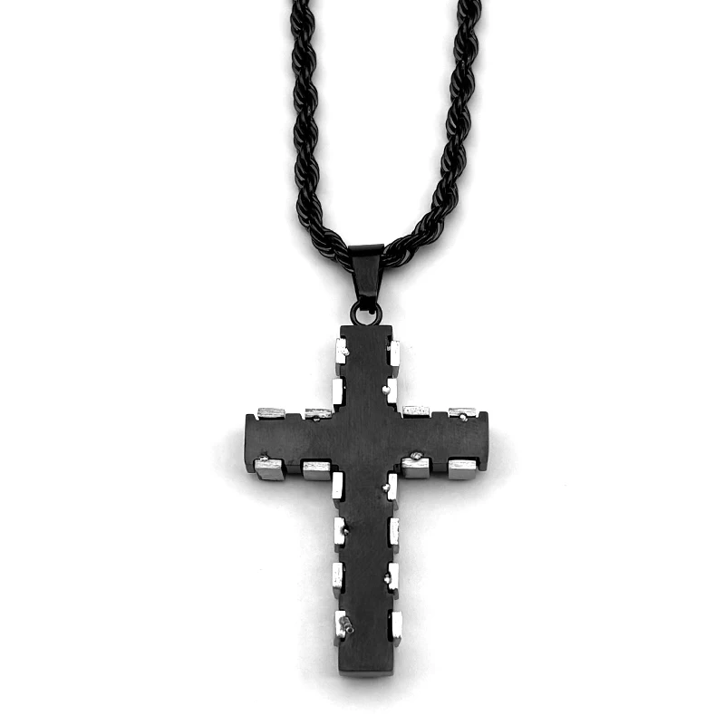 الفولاذ المقاوم للصدأ الصليب قلادة قلادة للرجال النساء أسود أبيض اللون سلسلة بسيطة حزب الهيب هوب اكسسوارات هدايا الحفلات #4