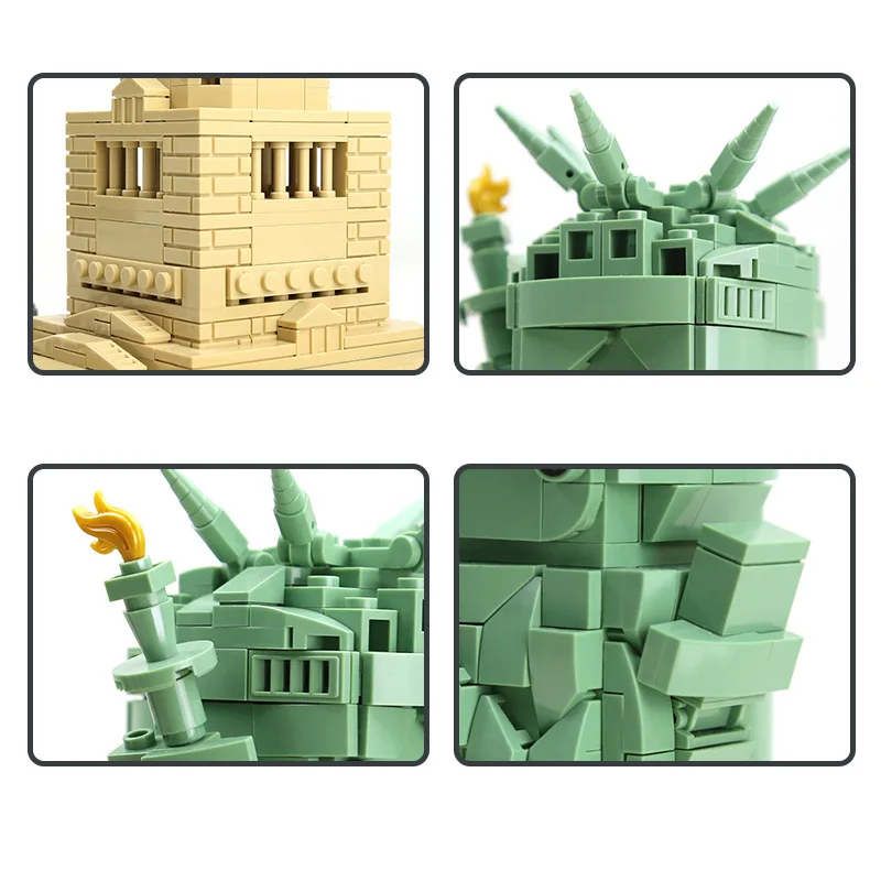Wereldberoemde architectuur bouwsteen mooie cartoon Amerika vrijheidsbeeld model groot hoofd constructie speelgoed voor cadeau