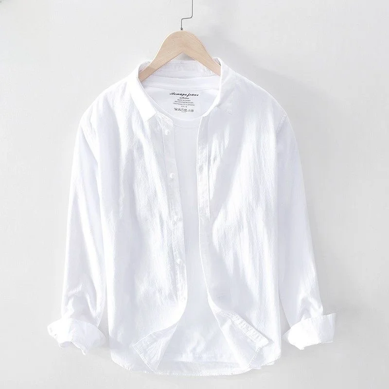 Comfortable White Linen Long Sleeve Shirt Vintage Style Breathable Summer Casual Wear for Men And Women