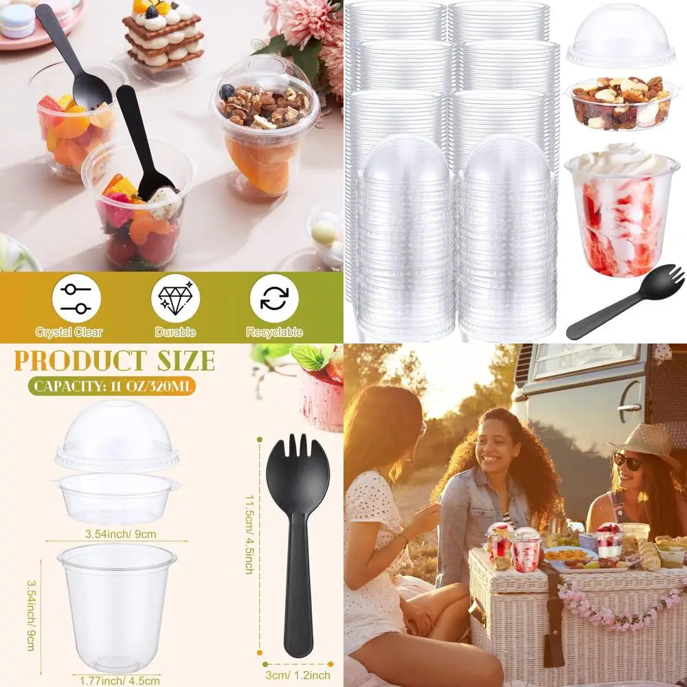 

100 упаковок прозрачных пластиковых стаканчиков для параитов с крышками и поркой, одноразовые контейнеры для десертов для вечеринок, идеально подходят для йогурта, фруктов, церов