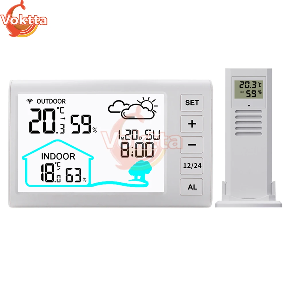 Outdoor Indoor LCD Digital Thermometer Hygrometer Wireless Weather Stations Clock Temperature Humidity Monitor Sensor for Home