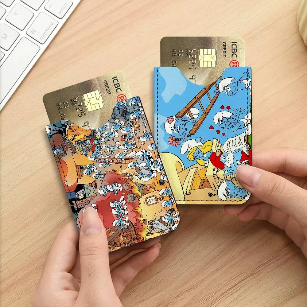 Cartoon Cute S-Smurfs Light and thin mini bag small and portable bus card protective leather case for men and women