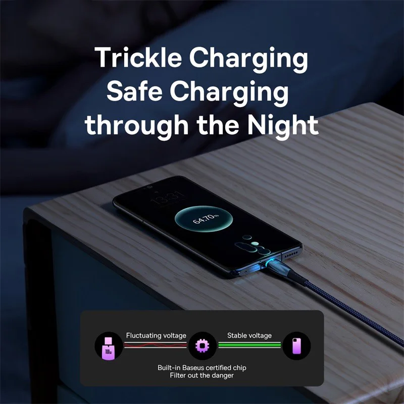 Baseus USB C Cable Smart Led Indicator Quick Charge Cable For Samsung S23 Realme Xiaomi 13 Huawei Phone Fast Charging Cable Data image 3