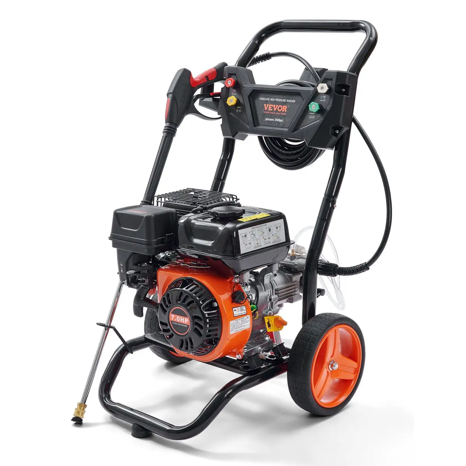 Gas Pressure Washer, 3400 PSI 2.6 GPM, Gas Powered Pressure Washer with Aluminum Pump, Spray Gun and Extension Wand