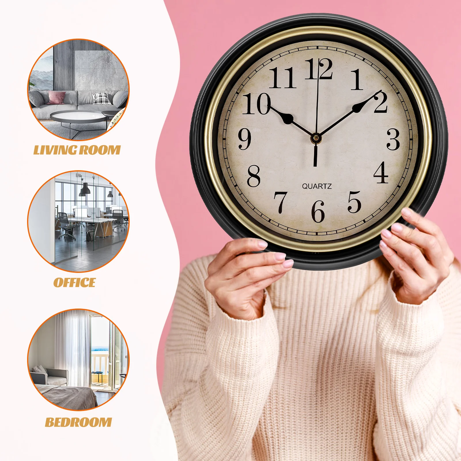 

Retro Wall Clock Mute Design No Required Round Decorative Hanging Clock for Living Room Bedroom Office Home Decor