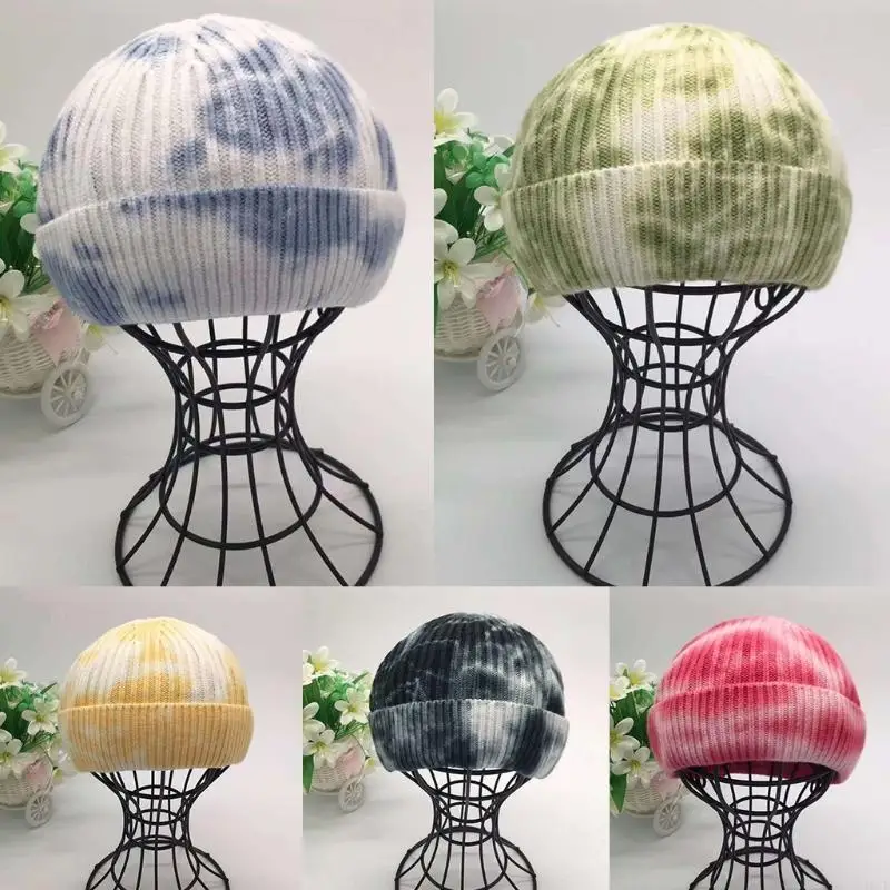 للجنسين الشتاء الدافئة مضلع متماسكة قبعة قبعة التدرج التعادل صبغ الهيب هوب الجمجمة قبعة