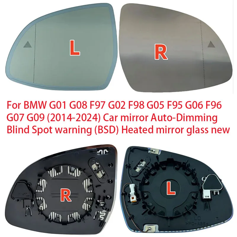

For BMW G01 G08 F97 G02 F98 G05 F95 G06 F96 G07 G09 (2014-2024) Car mirror Auto-Dim Blind Spot warning Heated mirror glass new