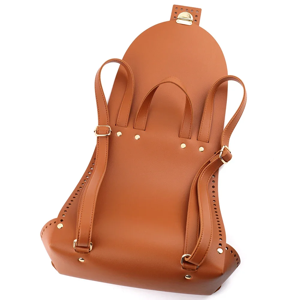 DIY Woven Backpack Leather Bag Bottoms Flap Cover with Lock Hardware Adjustable Strap Women Handmade Knitting Bags Accessories