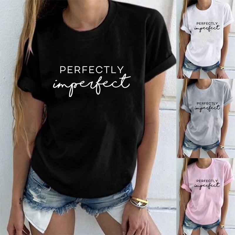 

Summer Fashion Perfectly Imperfect Letter Motivational Shirt Short Sleeve T-Shirts Casual T Shirts Tops For Women