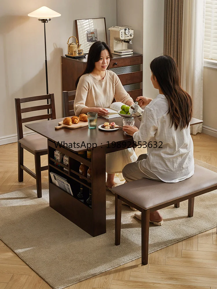 

ZZXL Solid Wood Dining Table Home Folding Table Japanese Dining and Chair Combination Restaurant Eight-Immortal