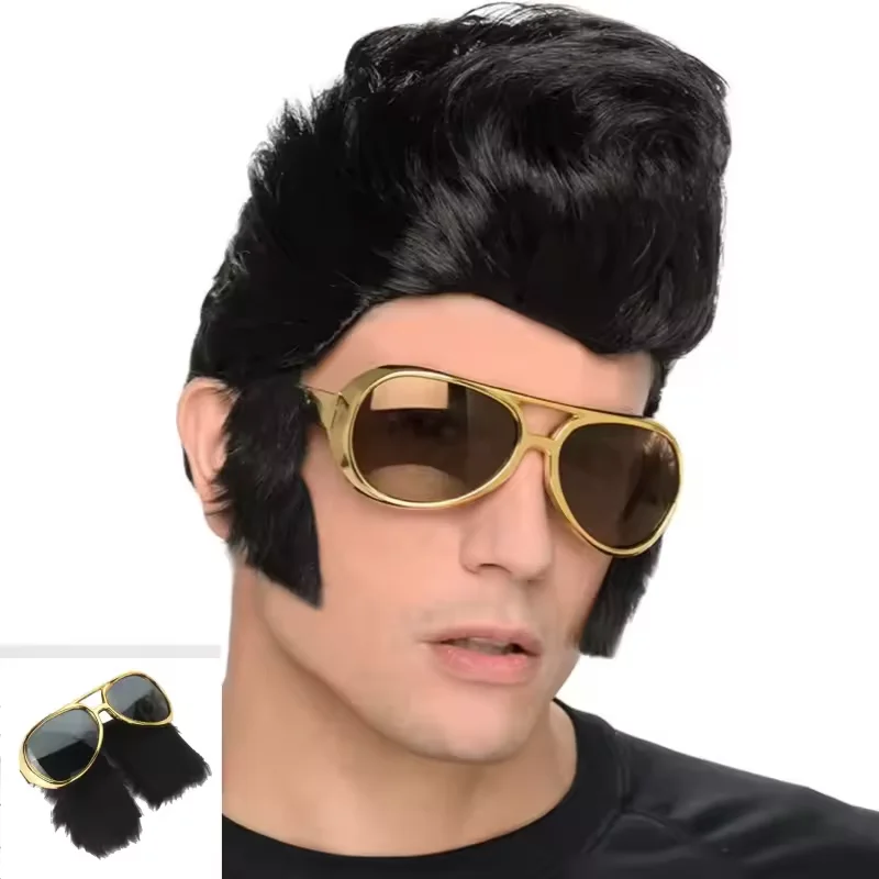 

Funny Glasses Golden Cosplay Anime Sunglasses Funny Beard Glasses 70s Disco Costumes Presley Props Funny Camouflage Glasses