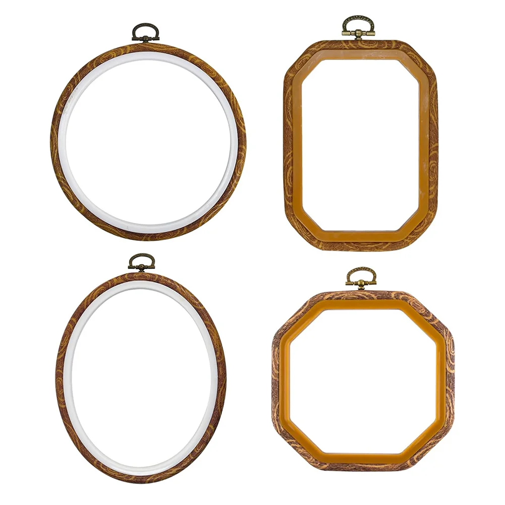 

4Pcs Embroidery Hoop Set Rustic Wood Style Multiple Shapes DIY Hand Sewing Craft Frame Display Kit for Ornament Decoration