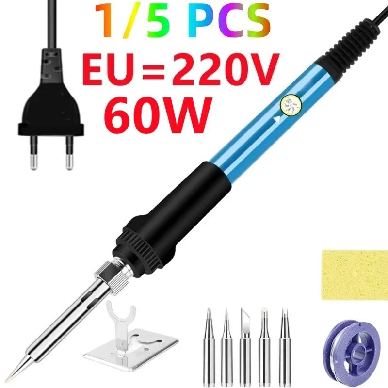 1/5 PCS 220V 60W EUPlug Electric Soldering iron 908 Adjustable Temperature Solder iron With quality soldering Iron stand