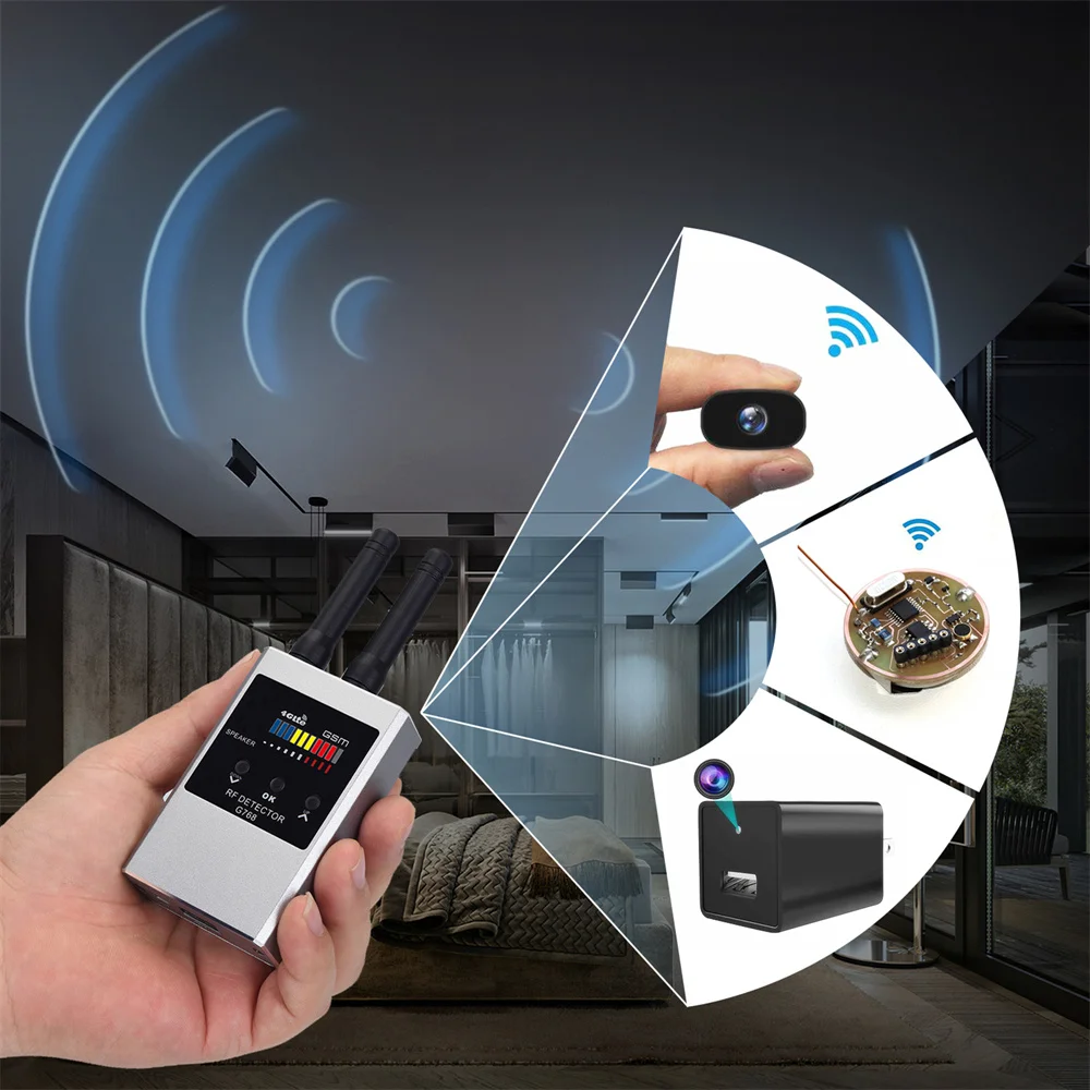 

Anti Spy Camera Wireless RF Signal Detector Bug GSM GPS Tracker Hidden Camera Eavesdrop Device Military Professional Finder G768