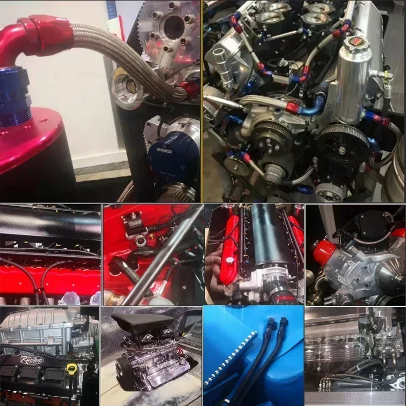 Tubulação de mangueira adaptadores para Swivel, PTFE Oil Fuel Line, Mangueira End Fittings, em linha reta, 0 °, 45 °, 90 °, 180 °, AN4, AN6, AN8, AN10, AN12, PCes 4