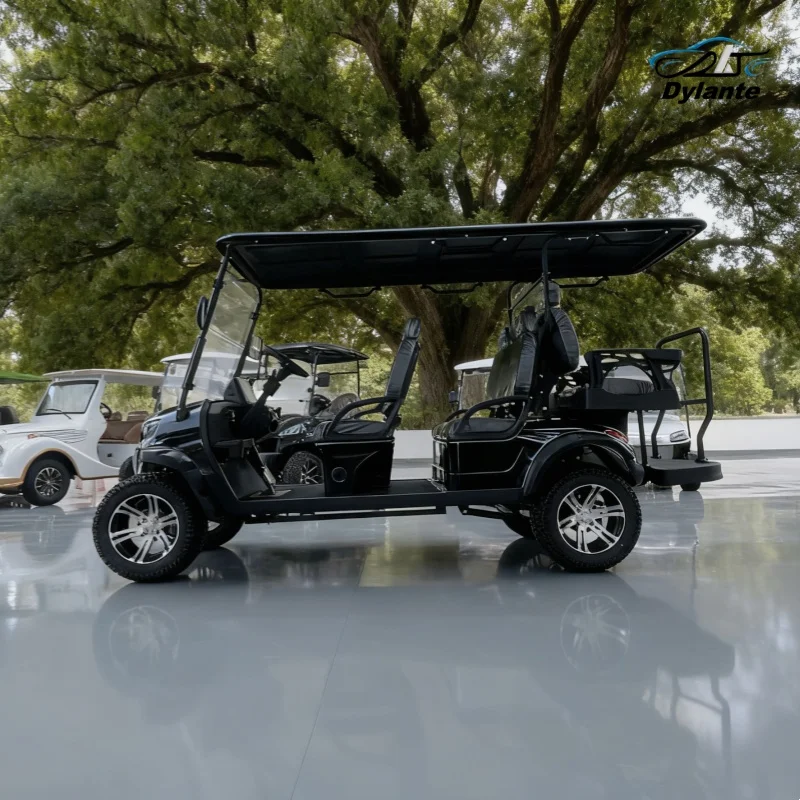 عربة جولف كهربائية تتسع لـ 6 أشخاص من المصنع، مركبات الاستقبال في الملاهي، عربات الشاطئ مع إطارات للطرق الوعرة للزجاج الأمامي قابلة للطي
