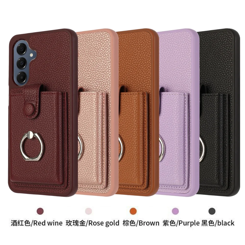 Luxury Card Slot Ring Holder Leather Phone Case For Samsung S25 S24 S26 Ultra S23 S22 S21 Plus FE A55 A36 A16 Shockproof Cover