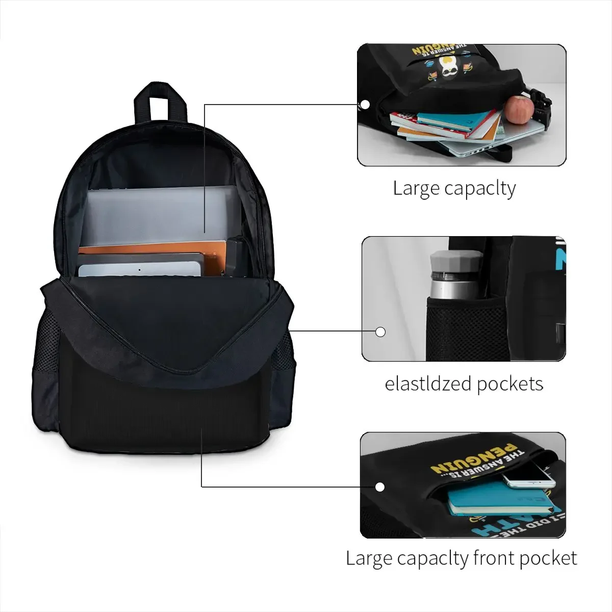 I Did The Math The Answer Is Penguin Funny Mathematician Backpack Student BookBag Kids School Bag Laptop  for Men Women