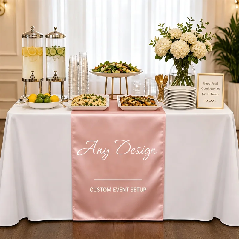 Custom 1pc Satin Table Runner - for Business, Weddings, Birthdays, Events, Upload Your Image for a Branded Table Display