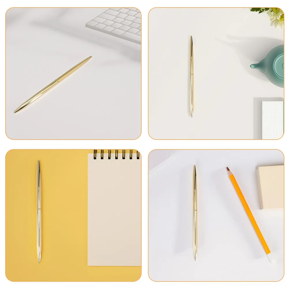 5Pcs Metal Ballpoint Pen Smooth Writing Luxury Slim Elegant Office Business Wedding Guest Book Teacher Student Bulk Set Golden