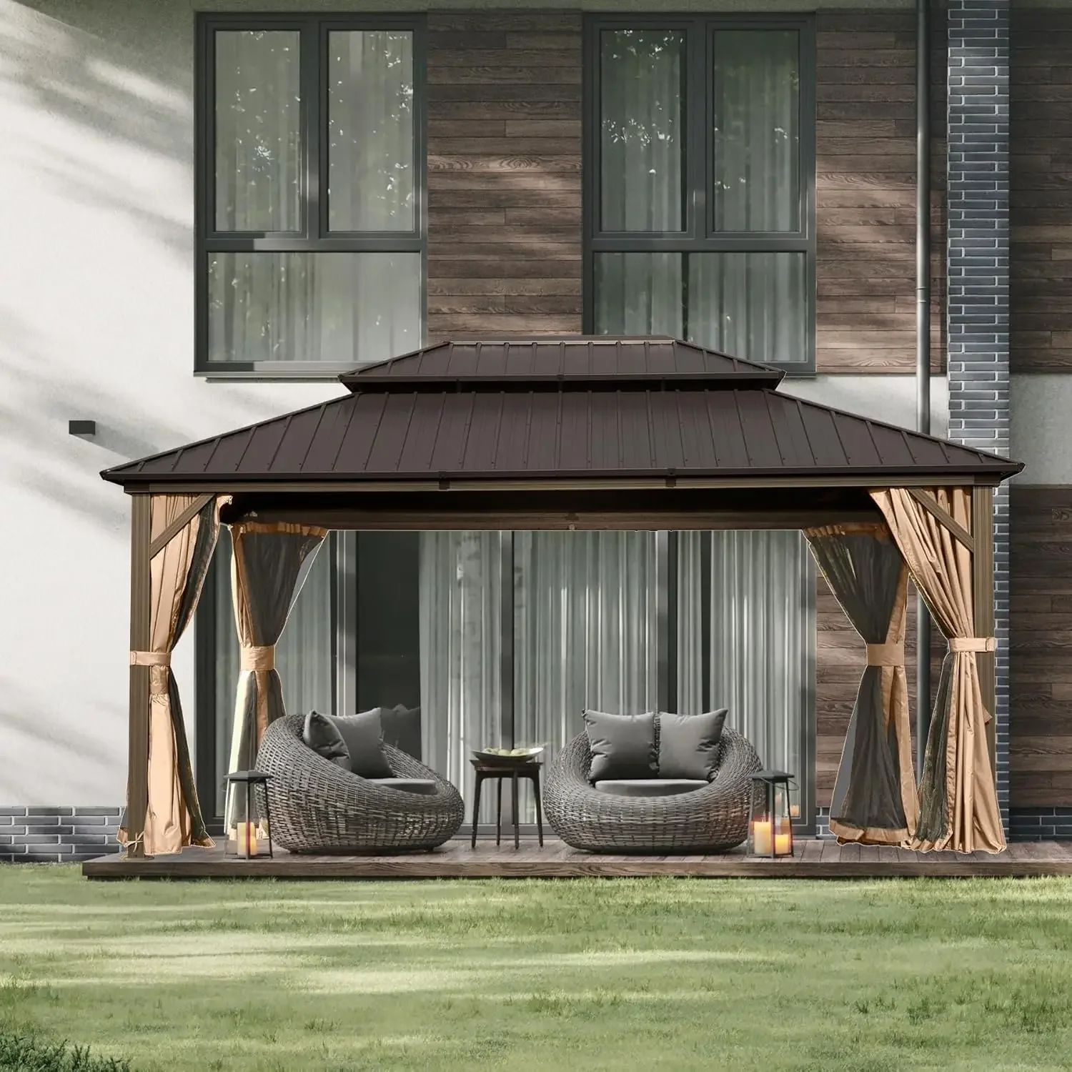 Curtain and Netting, Permanent Gazebo Pavilion for Patio, Backyard, Deck, Lawn…