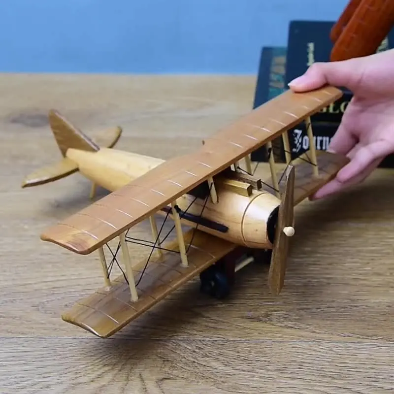1pcs Wooden Retro Airplane Ornament Creative Home Desktop Airplane Model Decorative Craft for Tabletop Decoration