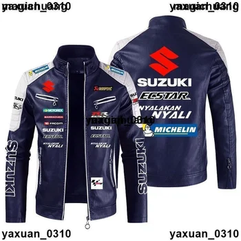 Men's PU high-end light luxury SUZUKI logo leather jacket autumn and winter stand collar motorcycle racing suit 4