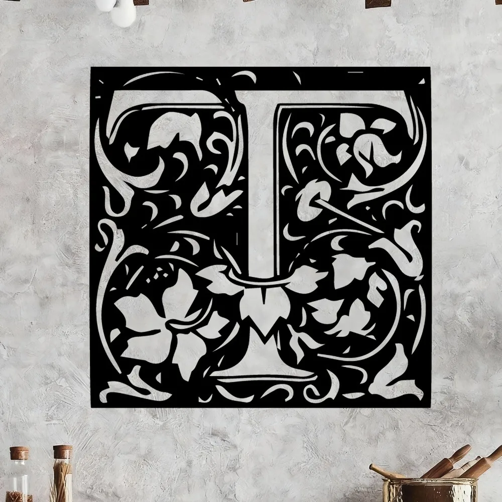 Vintage Rustic Monogram T Aluminum Wall Art 12x12 Inch Waterproof Durable Metal Decor for Living Room Garden Fence Yard