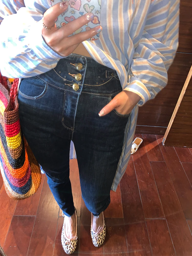 

High Waist Women's Jeans Slim Fit Design Sensation Pants Casual Sle Pure Color Long Trousers Adult Size for All Seasons