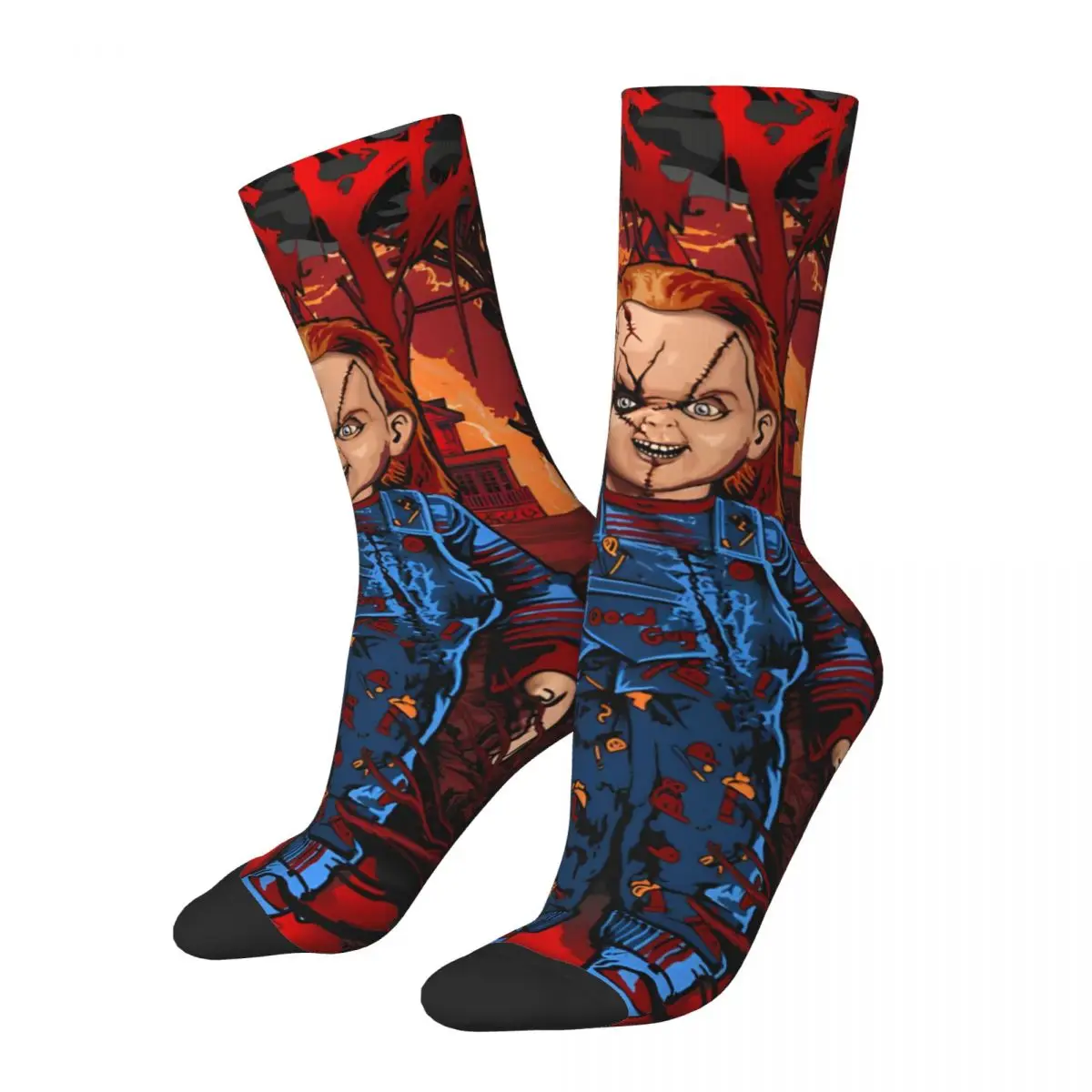 Retro Cool Heren Compressiesokken Unisex C-Chucky Street Style Naadloze Bedrukte Nieuwigheid Crew Sok