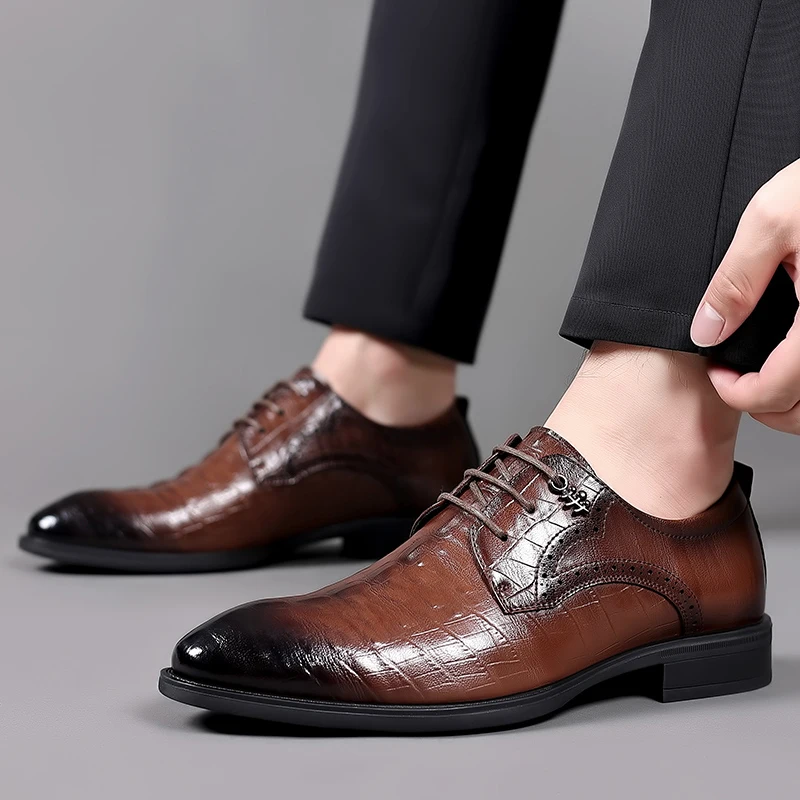 Pointed Gentleman's Stylish Oxford Dress Men Shoes Business Fashion Designer Wedding Formal Genuine Leather Shoe for Men Spring