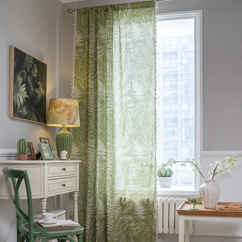 Green Leaf Semi-blackout Kitchen Curtain Partition Curtains for Living Dining Room Bedroom Custom Size Elegant Decoration Drapes