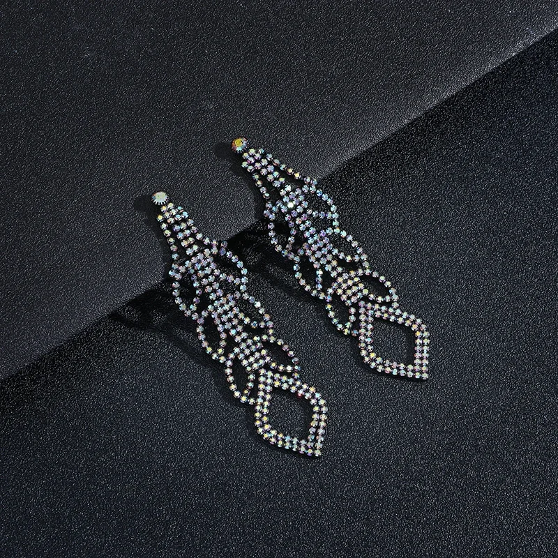 Preto azul baile de formatura lustre brincos strass espumante pendurado casamento orelha studs longo borla brincos jóias para mulher