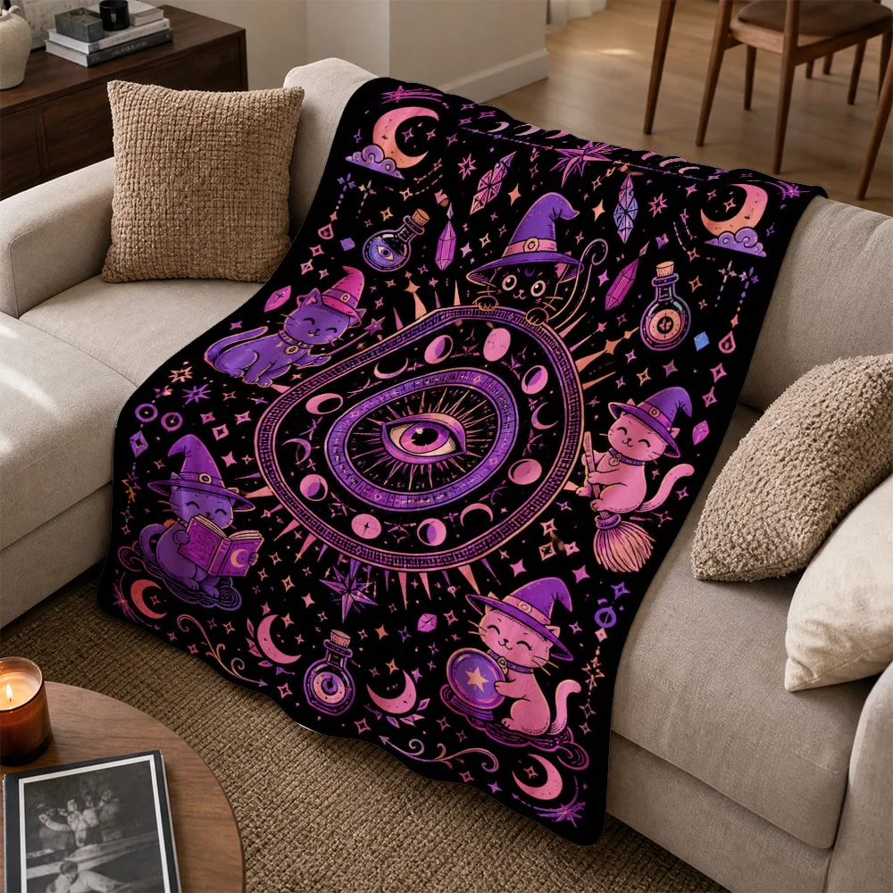 Mystical Witchy Celestial Throw Blanket Cozy Boho Cosmic Tarot Dreamcatcher Occult Fleece Cover for Goddess Home Decor
