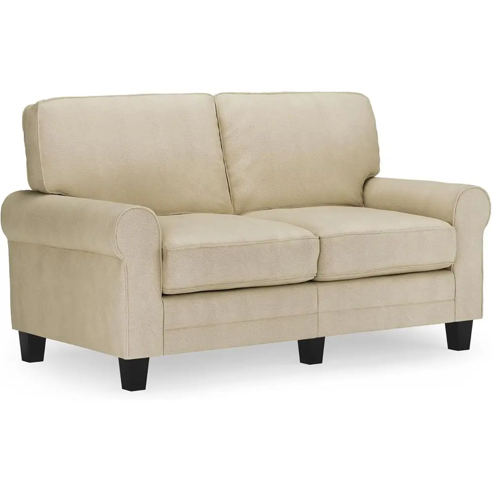 

61 Rolled Arm Sofa with Easy Care Polyester, Pillow Back, Coil Seat Cushions, Removable Covers, Ideal for Small Spaces, Tan