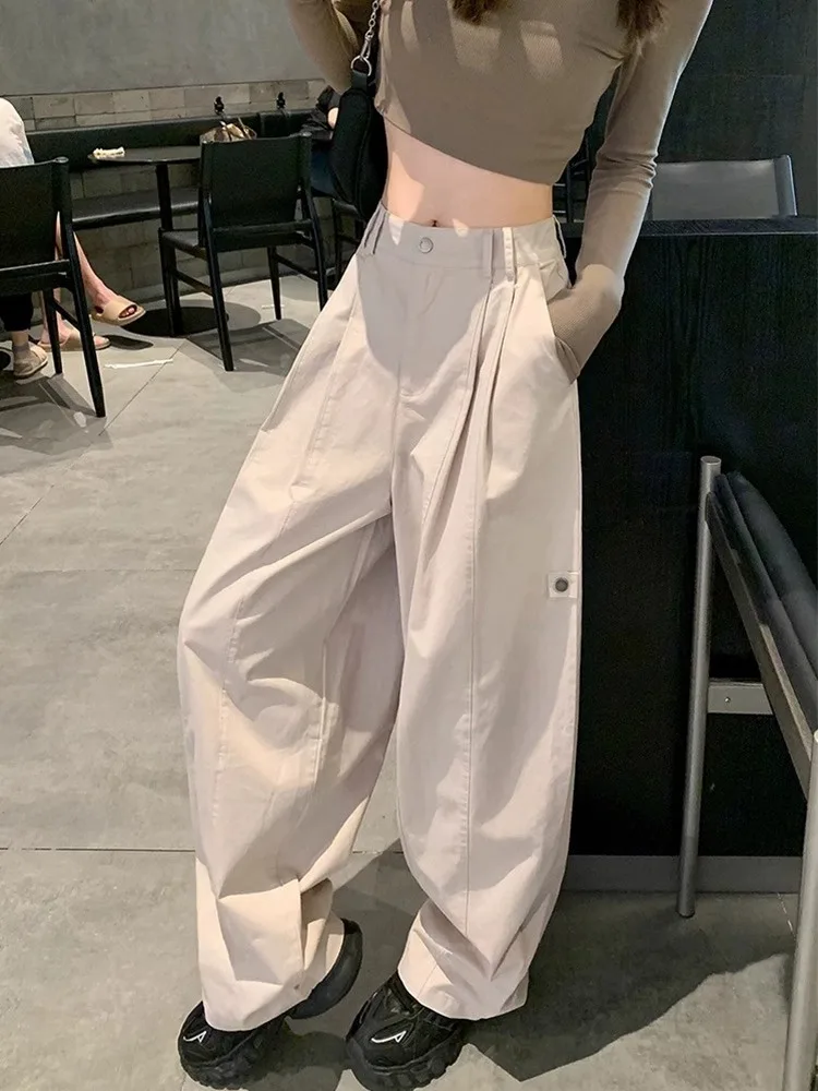 

Американские широкие брюки-карго для женщин больших размеров, свободные, стройнящие, для фигуры типа «груша», повседневные, в стиле High Street