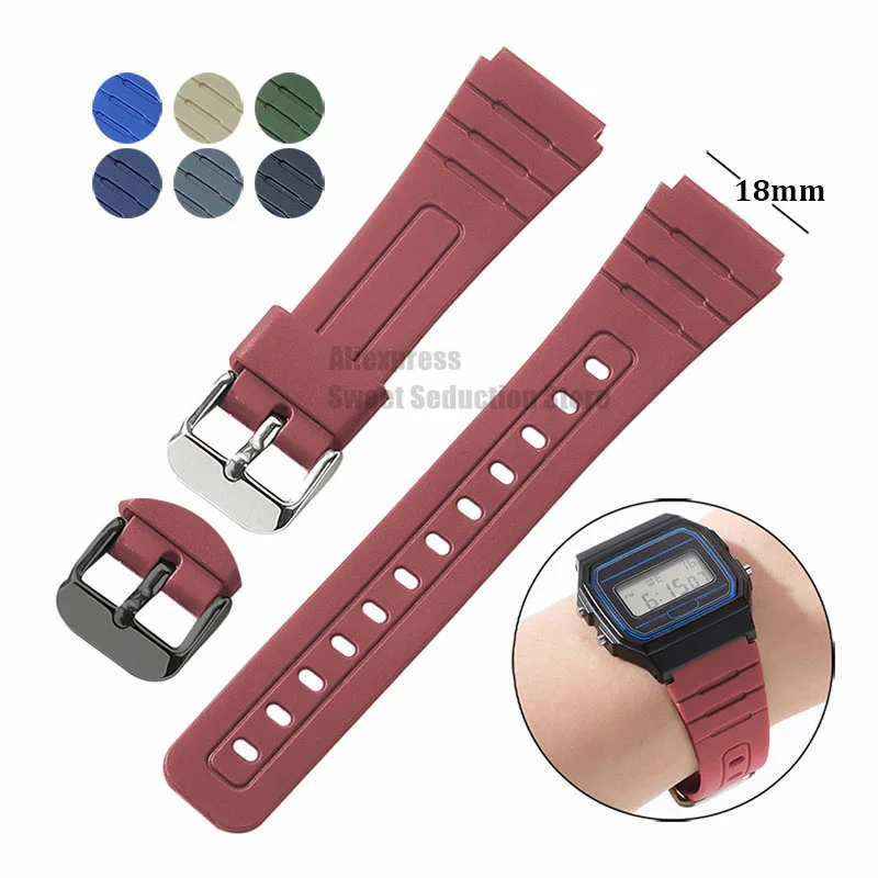 카시오 A168 A158 F91W AE1200 AE1300 F105 F108 F84 W800H 교체 시계 밴드 스포츠 다이빙 손목 밴드 용 18mm 수지 시계 스트랩