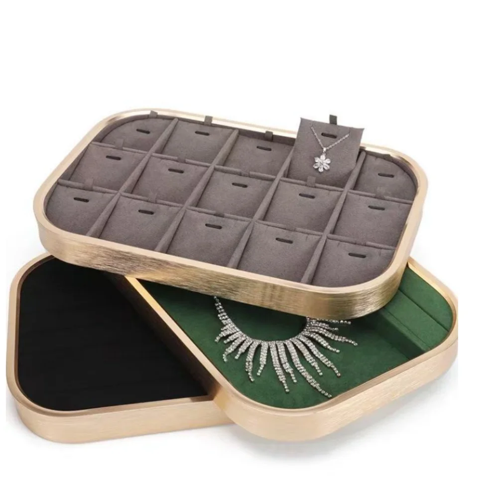 

1Pc Pendant Necklace Holder Jewelry Display Tray Rack Luxury Metal Velvet Earrings Ring Storage For Live Counter Jewelry Shows