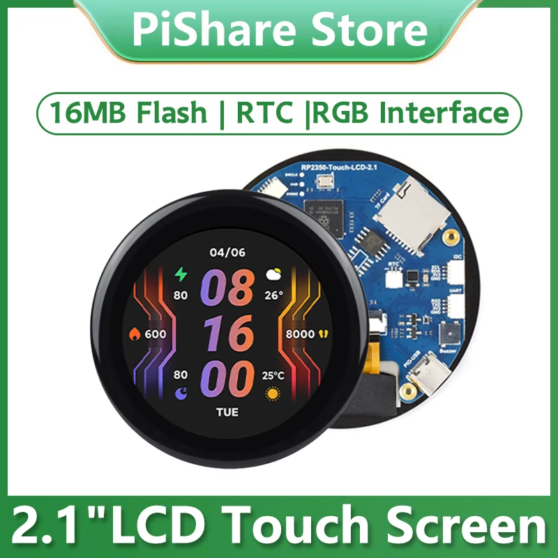 

Raspberry Pi Pico 2 RP2350B 2.1 inch Round LCD Development Board 2.1inch TouchDisplay 480x480 HMI LVGL QMI8658 6-axis 65K Colors