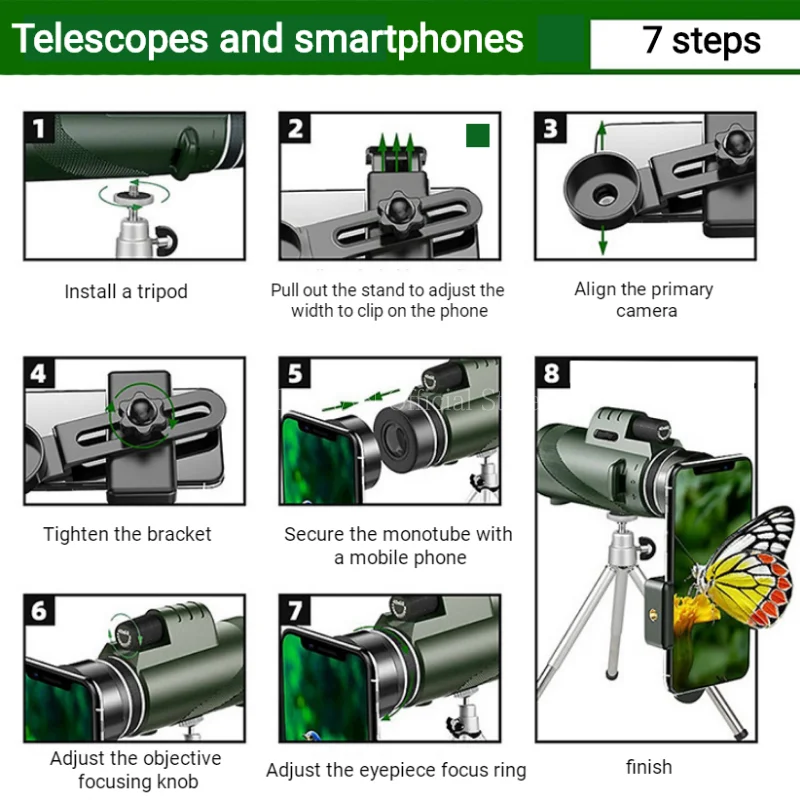 80x100 HD ZOOM Powerful Monocular Telescope Portable Binoculars Long Range Telescope Hunting Camping With Tripod Phone Clip