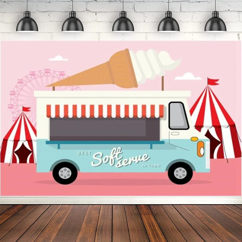 

Summer Birthday Photography Backdrop Baby Shower Ice Cream Party Decor Poster Photographic Background Banner For Photo Studio