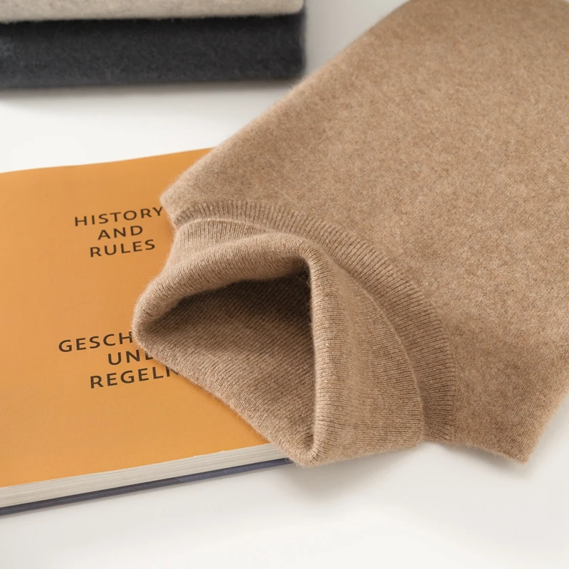 Winter 100% Pure Goat Cashmere Sweater Men's Lapel Pullover Sweater Slim Fit Fashion Versatile Basic Clothing Soft Comfortable