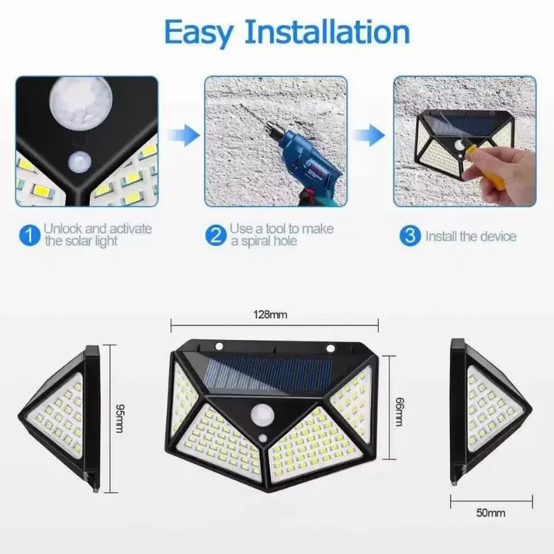 Zewnętrzne kinkiety solarne 2024 1/2/4, 100 lamp słonecznych LED, słoneczne lampy uliczne z czujnikiem ruchu 5VPIR do oświetlenia ogrodu