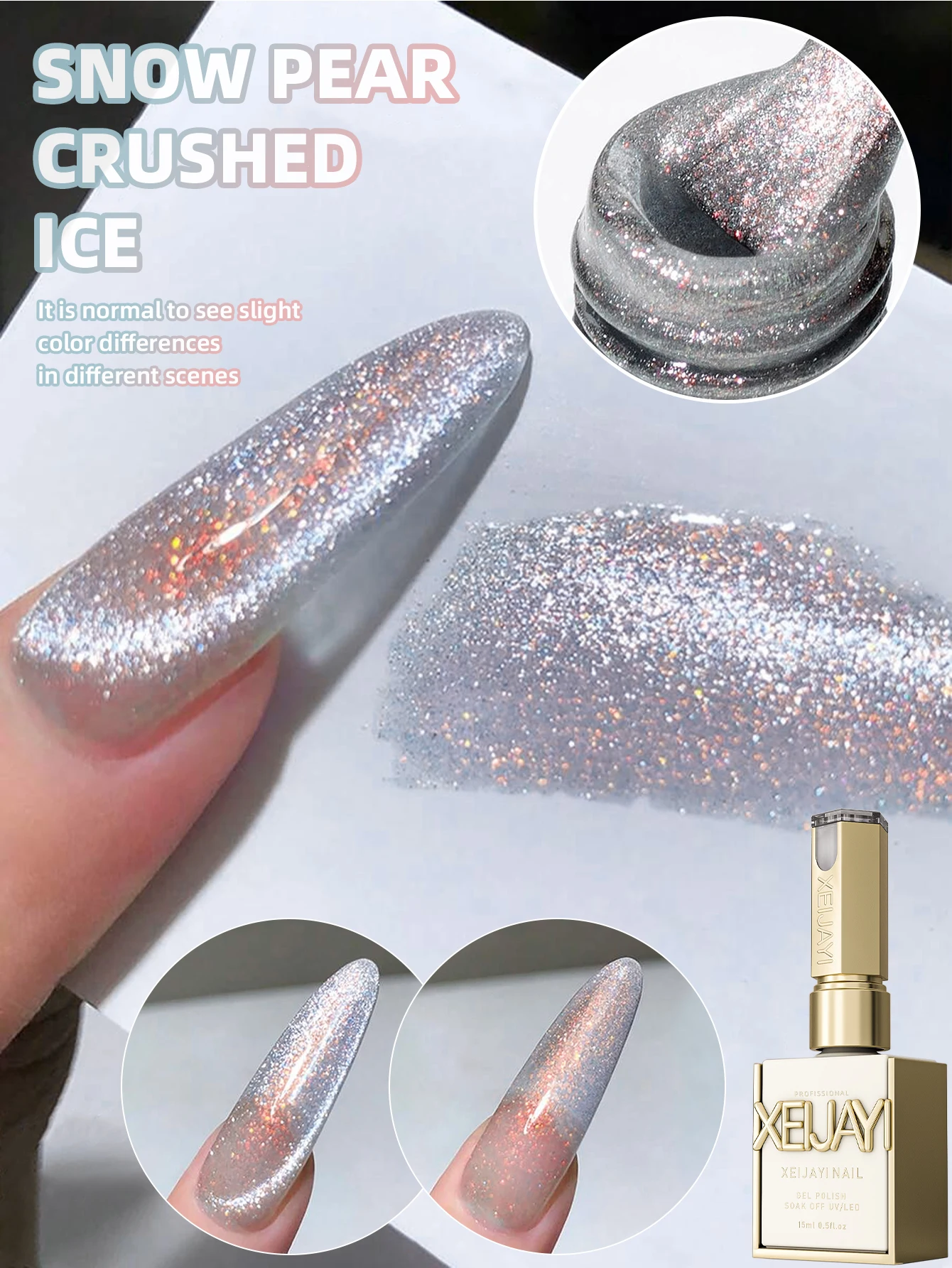 1PC Snow Pear Crushed Ice Gel Nail Polish, UV LED Curing, Long-Acting Fast Drying Nail Art Gel - Ideal Gift for Women