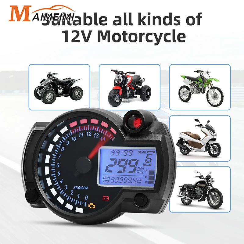 

New Universal LCD Digital Motorcycle 7 Colors Speed Gauge Meter MAX 299KM/H Dashboard New RX2N Odometer Speedometer Instrument
