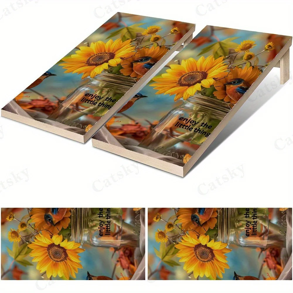 Sunflowers and Birds,Autumn Vibe Art,Inspirational Quote Decor,High Value! 2D Flat Vinyl Sandboard Stickers - Bubble-Free, Easy